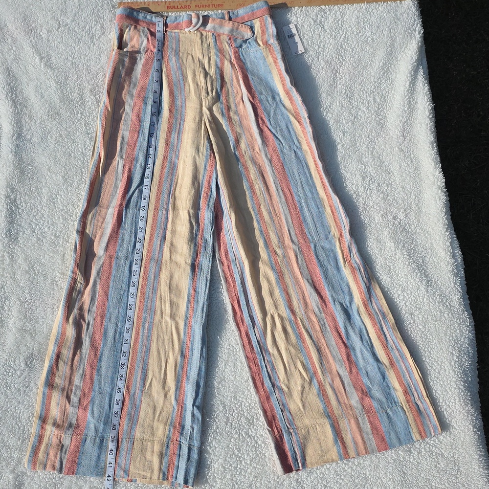 NWT Anthropologie Wide Leg Linen/Cotton Striped Pants Yellow Blue Orange Red Sz4 - Picture 4 of 17